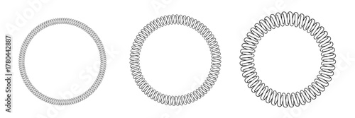 Circle Coil Springs Seamless Pattern Frame Border Vector Illustration Set