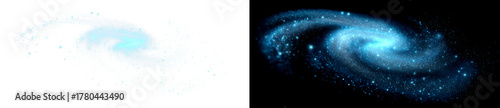 Spiral Galaxy Illustration in Vibrant Blue Display on Transparent and Black Background, png