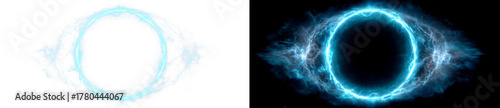 Abstract Energy Ring with Glowing Blue Light Effect Display on Transparent and Black Background, png