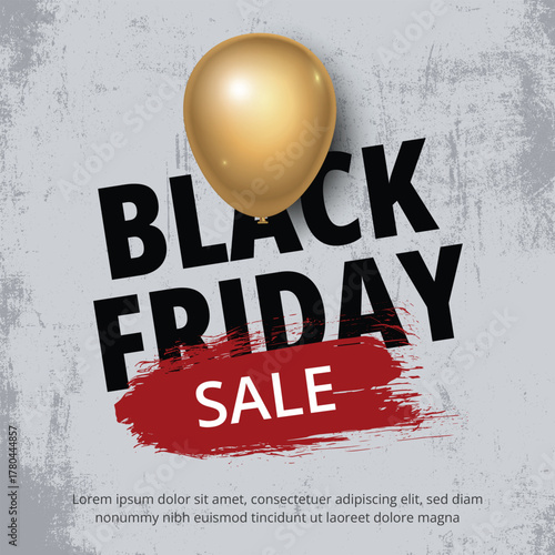Black Friday banner template. Design template for a Black Friday sale, promotion, advertising, or social media ad with balloon and a discount offer.