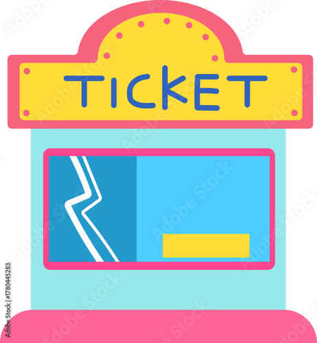Bright Colorful Ticket Booth Icon Flat Vector Illustration Box Office Entrance Kiosk Admission Fun Fair Carnival Event Entertainment Graphic