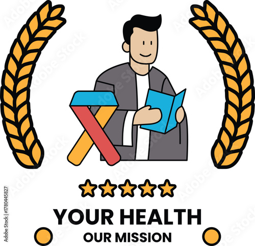 A man is reading a book while holding a ribbon