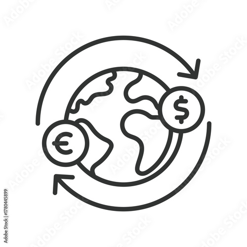 Economy icon in line design. economy, globalization, trade, currency, exchange, world market, flows on white background vector. Economy editable stroke icon