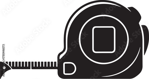 Black and White Silhouette of a Retractable Measuring Tape Tool tape measure measurement