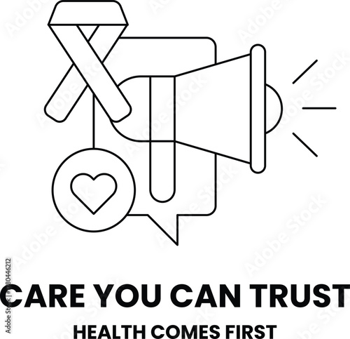 A black and white image of a microphone with a heart and a cancer ribbon