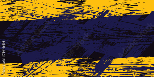 Abstract yellow-blue frame on a dark background. Sporty design in grunge style. Illustration for sports, athletics, training, workout, etc.