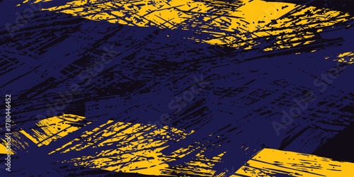 Abstract yellow-blue frame on a dark background. Sporty design in grunge style. Illustration for sports, athletics, training, workout, etc.