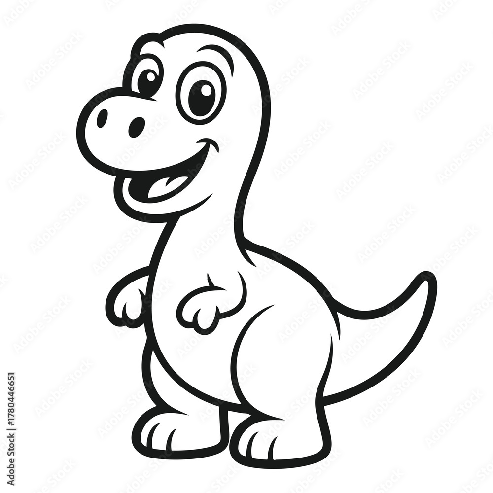 Obraz premium Friendly Cartoon Dinosaur Standing Upright Black and White Line Art for Kids