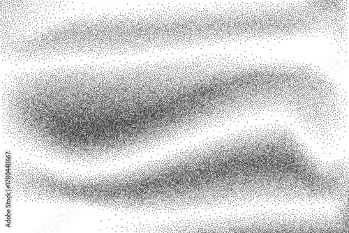 Noise wavy liquid background. Grain stippled pattern gradient. Grunge abstract dotwork texture. Rough black and white halftone cover. Dots curvy gradation. Vector distressed speckle effect backdrop.