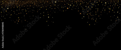 Simple blinks glitter background. Shimmer twinkles spray effect for Christmas celebration banners. Shiny stardust light powder texture. Festive particles on dark background. Vector illustration.