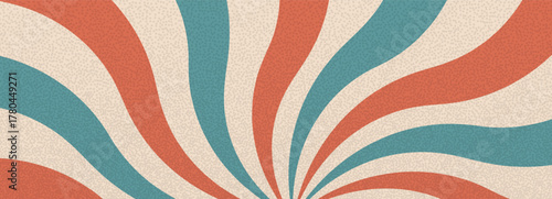 Groovy red and blue wavy circus pinwheel. Retro starburst liquid background. Sun rays abstract illustration. Vector wave carnival decoration. Radial stripes vintage backdrop pop art design.