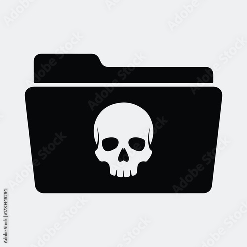 Silhouette Folder with Skull Virus Alert Vector illustration