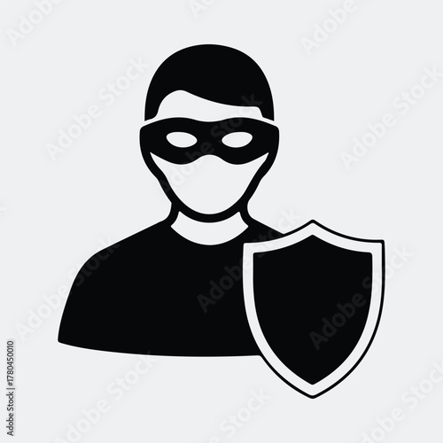 Silhouette hacker security shield anonymous protection Vector illustration