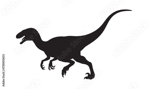 Black silhouette of a velociraptor dinosaur