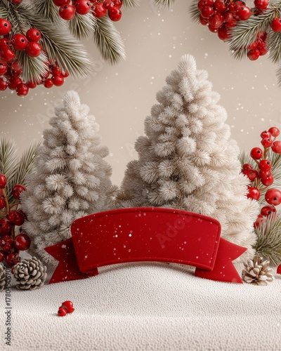 Minimal Christmas SALE advertising with  red SALE banner above abstract Christmas trees, elegant Minimal Holiday Sale Design background and clean Minimal Holiday Sale Design advertising composition
