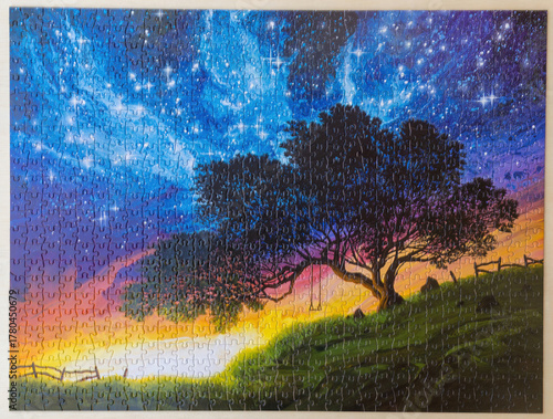Mountain View, CA, USA - 5th November 2025: 750-piece Glowing Skies Jigsaw Puzzle by Ceaco.