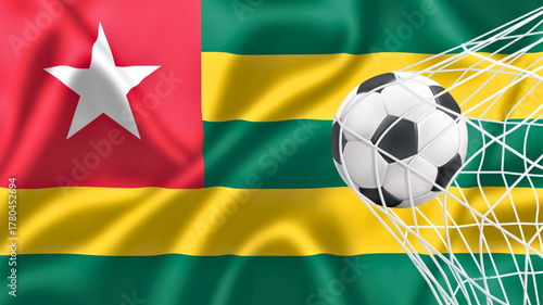 Football ball with the national flag of togo. Flag of togo. Horizontal Realistic waving flag of State of togo. Fabric textured flowing flag of togo. vector illustrator