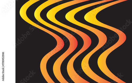This is an abstract black and orange wavy curvy background.