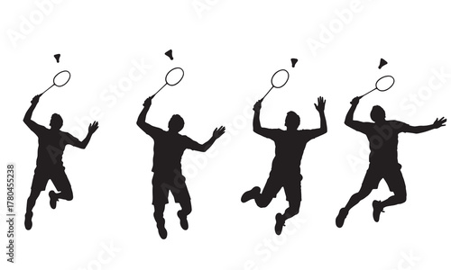 Badminton players in action silhouette