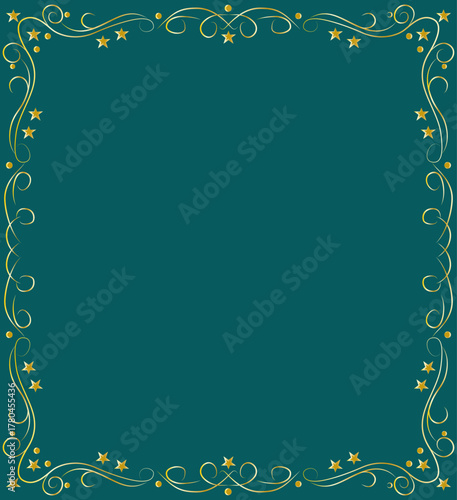 Marco elegante dorado y curvo en fondo verde