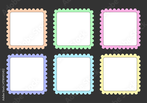 Sellos con marco de color pastel en fondo negro