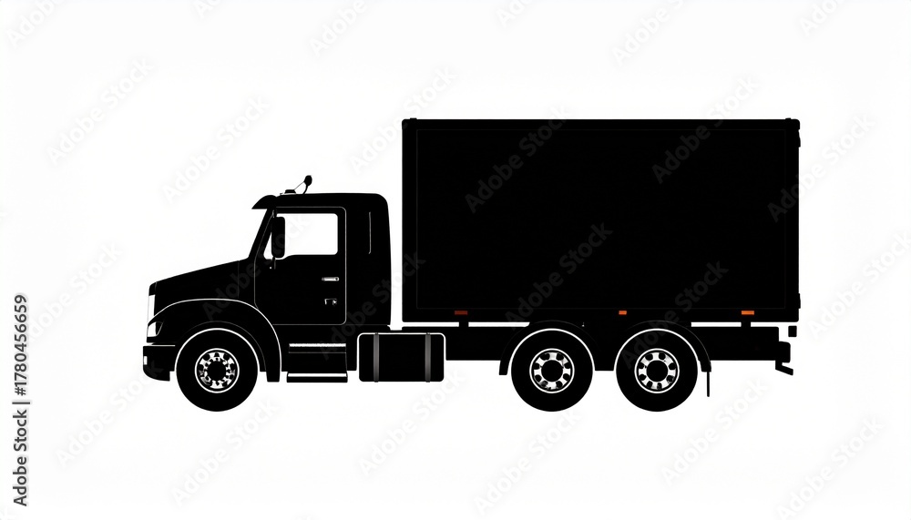 Fototapeta premium Truck tractor with semi-trailer icon. Black silhouette. Side view. Vector simple f