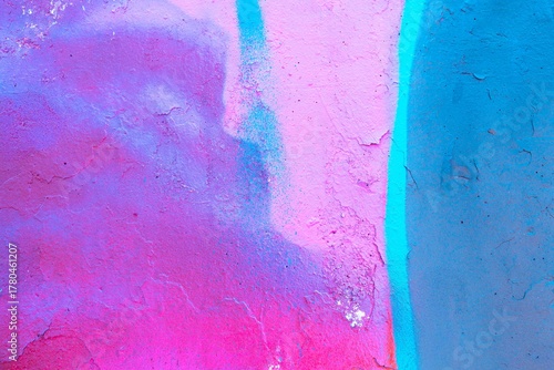 Vibrant cracked paint texture in pastel neon pink, blue. 80s, Y2K aesthetic, iridescent glow, abstract forms. Background, digital art, modern 90s design, creative visuals.