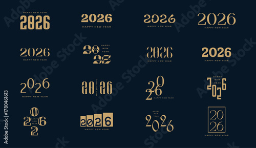Modern design for calendar, invitations, greeting cards. Set of new year logo text design. stock illustration.  2026 logo concept for calendar, poster, flyer, banner.