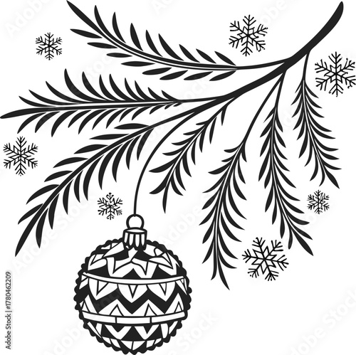 Vintage christmas ornament hanging from evergreen branch festive holiday celebration design element isolated on transparent background