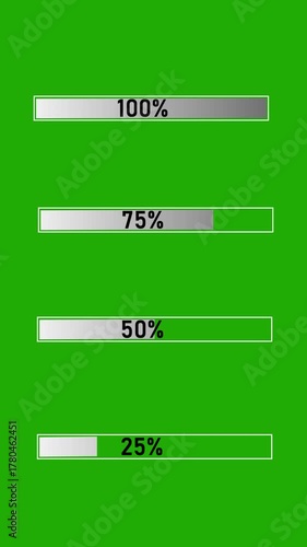 Animated progress rectangle filling to 100%  or 75%  or 50%on a green screen background, perfect for showcasing completion status or loading 
