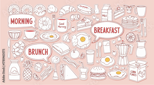 Hand Drawn Travel and Summer Vacation Doodle Icon Set Vector Illustration on White Background