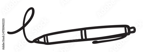 Black outline drawing of a retractable pen with a loop, showcasing its sleek design and functionality.