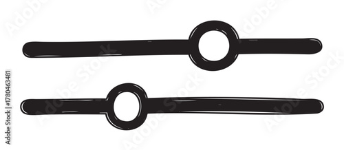 Black outlines of two horizontal toggle switches with rounded handles in different positions, depicting concepts of control and adjustment.