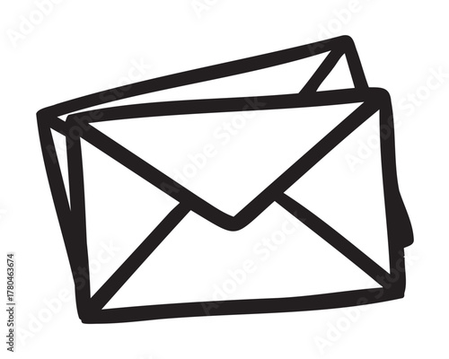Black outline icon of an open envelope, depicted in a simple and minimal linear style suitable for communication and mail concepts.