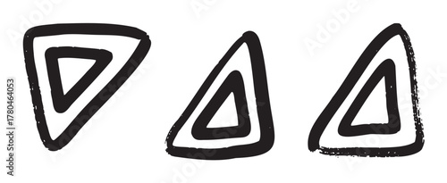 Bold black hand-drawn illustrations of three triangular shapes with distinct rough outlines.
