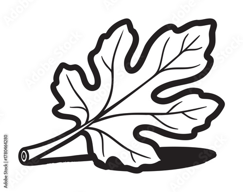 Black outline of a fig leaf with detailed veins and bold contour, showcasing its characteristic shape.