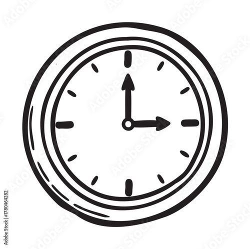 Black outline vector icon of a simple analog clock showing ten past ten. minimal linear illustration for timekeeping concepts.