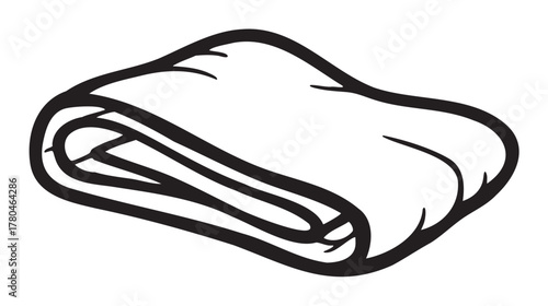 Black outline drawing of a folded blanket with smooth curves and simple lines.