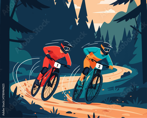 flat design downhill sports competing to climb a steep hill