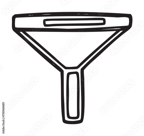 Black outline of a simple handheld window squeegee with a flat rubber blade attached to a long handle for cleaning.