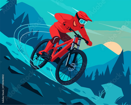 flat design downhill sports competing to climb a steep hill