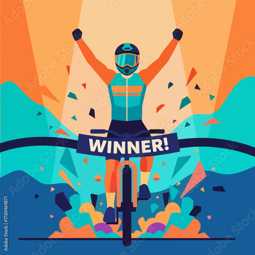 flat design downhill sports competing to climb a steep hill