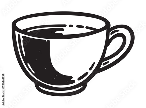 Black outline illustration of a simple coffee cup with a handle, showcasing a classic design ideal for kitchenware and beverage concepts.