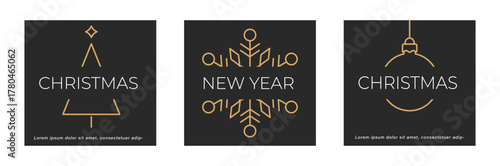 set of poster line snowflakes, symbol, merry christmas tree line flat icon element abstract geometric winter pattern new year design cards, poster, banner, pattern, advertisement, vector template	