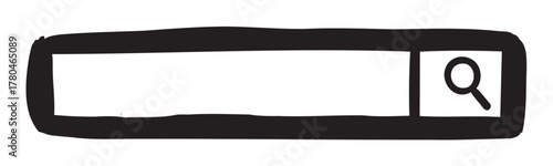 Hand-drawn black outline search bar with a rectangular shape and a magnifying glass icon on the right side.