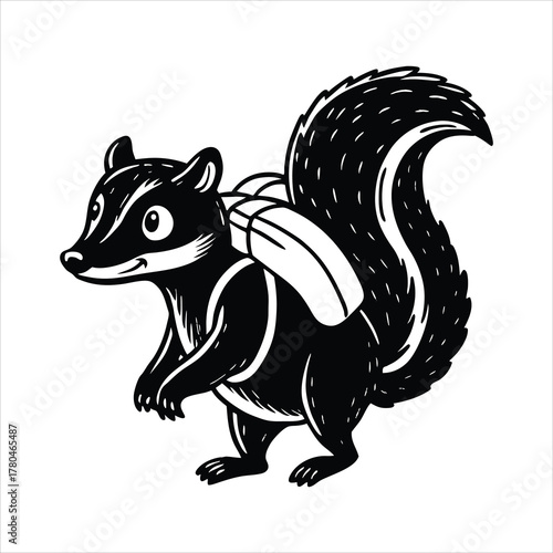 Funny skunk with backpack ready for adventure