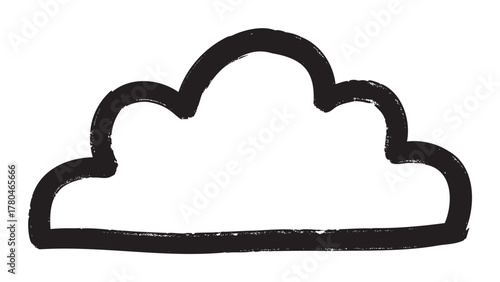 Simple black outline of a cloud shape drawn with a rough, textured brushstroke, evoking a minimalistic and artistic style.