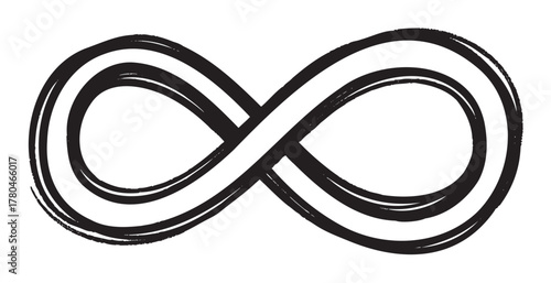 Black grunge infinity symbol with uneven brushstroke texture creating a sense of perpetual motion.