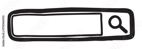 Black outline sketch of a rectangular search bar with a magnifying glass icon on the right side, symbolizing web searching and internet browsing.