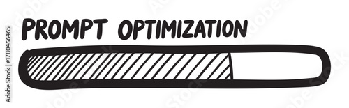 Black and white progress bar illustration labeled "prompt optimization" with a filled section representing completion.